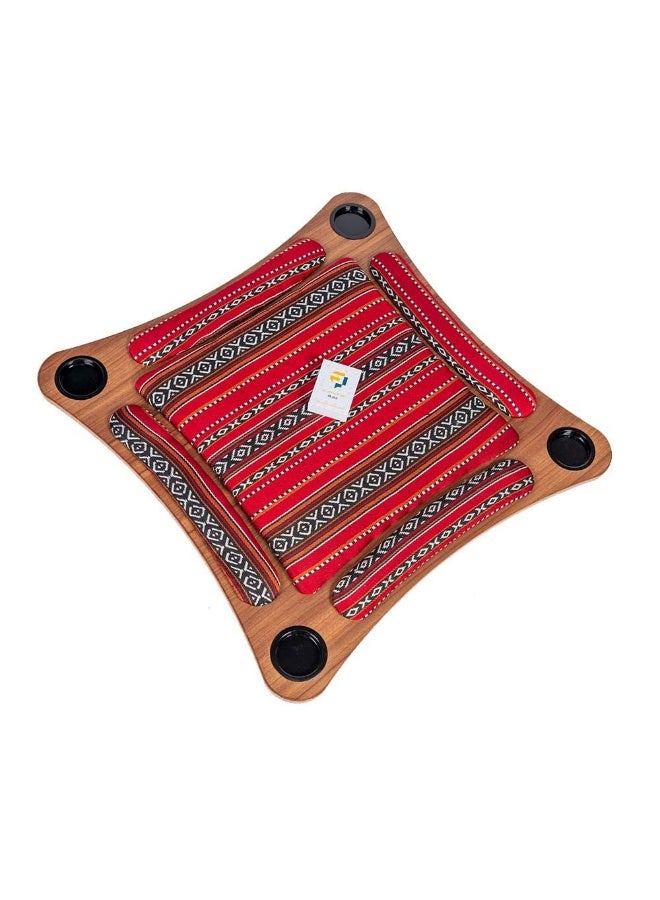 AL BADER Curved Floor Wooden Ploot Play Cards Game Table Mid-Size, Curved Wood Baloot Table Mid-Size 80 * 80, Plot Playing Cards Table, Floor Blot Table (Red) - Image 2